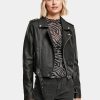 Frauen Urban Classics Jacken | Ladies Synthetic Leather Belt Biker Jacket In Schwarz