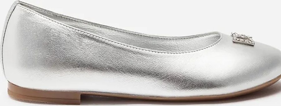 Frauen Dolce & Gabbana Ballerinas | Ballerina Aus Glanzendem Nappaleder - Frau Silber 28