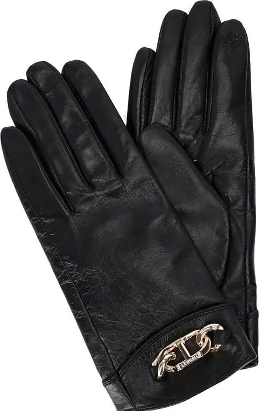 Frauen Twin-Set Handschuhe | Schwarze Lederhandschuhe Mit Logo-Detail Twinset