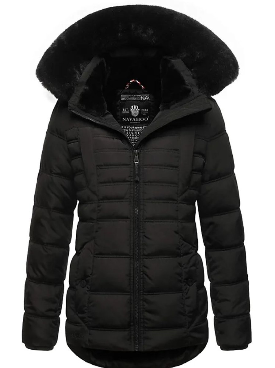 Frauen Navahoo Jacken | Damen Warme Winterjacke Mit Teddyfell Stepp Winter Jacke Mit Abnehmbarer Kapuze B992 [B992-Lissandra-Schwarz-Gr.Xs]